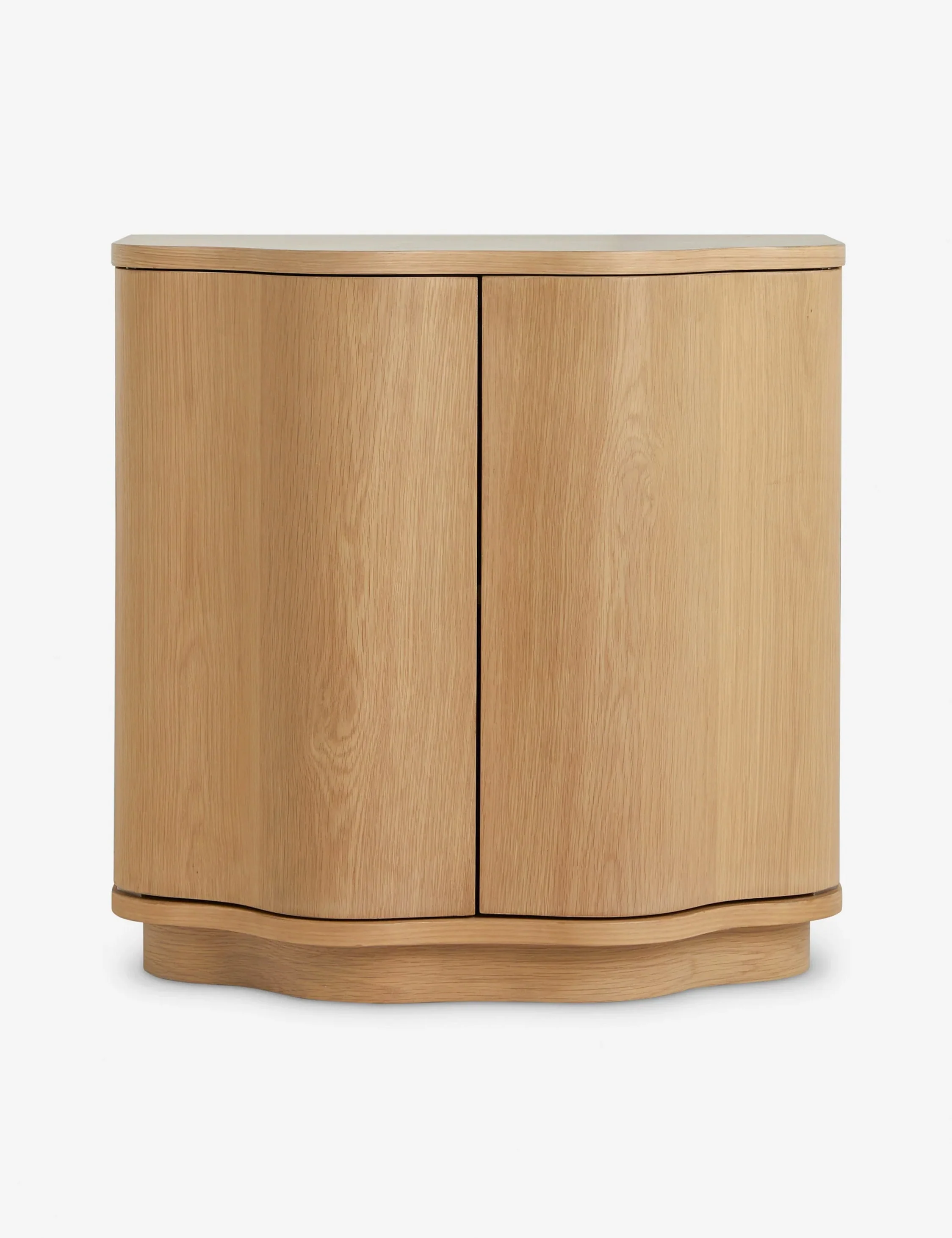 Nightstand Wood, Tailored, Storage The nightstand offers a striking play of shape with its half-moon design and scalloped front that opens to