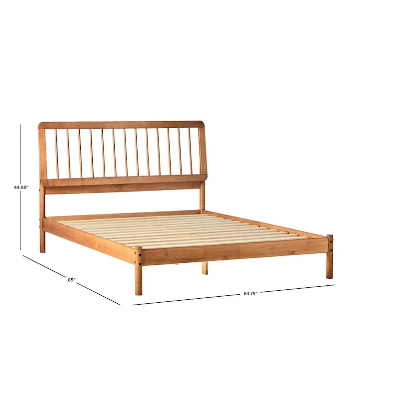 Solid Wood Queen Spindle Bed, Caramel / Natural Pine / Black, Fits 2
