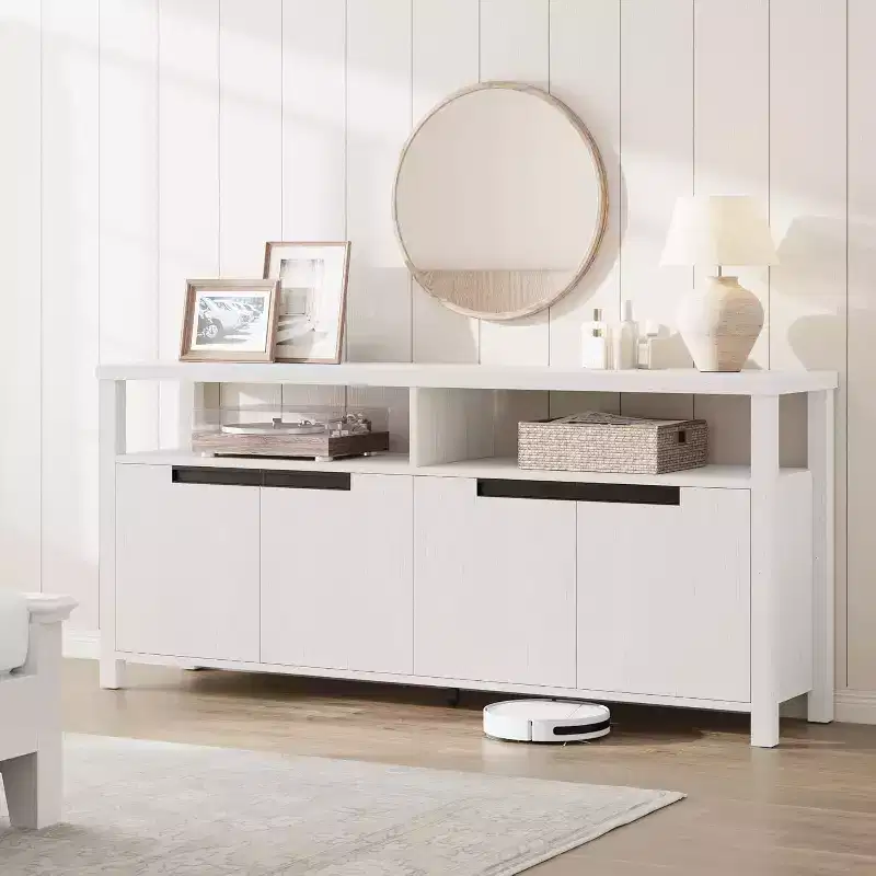 63 TV Stand for TVs up to 70, Farmhouse Media Console with Storage Cabinets and Adjustable Shelves, Entertainment Center