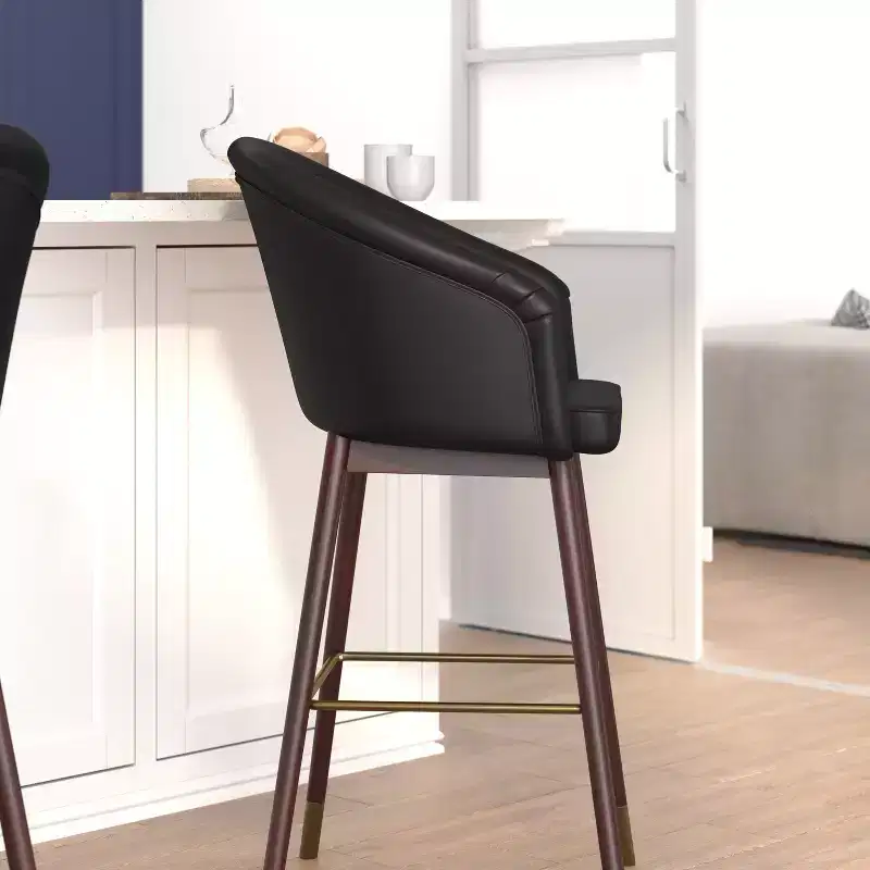 Emma and Oliver Upholstered Bar Height Dining Stool with Wood Frame - Set of 2