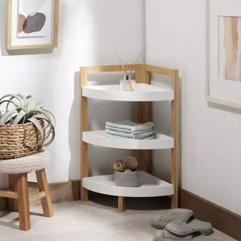 Adler 3 Tier Corner Shelf - STG1914 - White/Natural - Safavieh