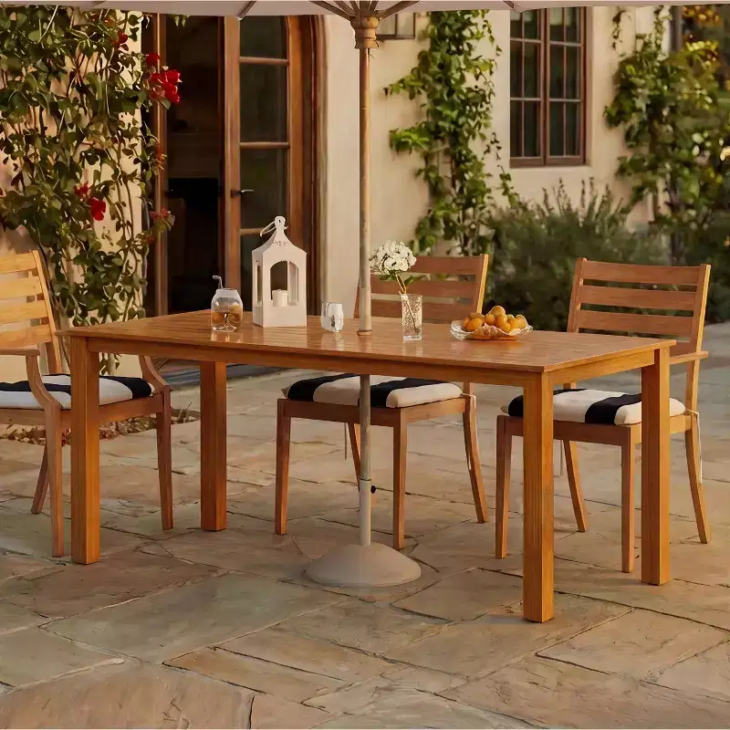 Famapy Natural Teak Wood Grain HDPE Outdoor Dining Table & Chairs,Weather-Resistant Patio Table with Umbrella Hole,Patio & Backyard Outdoor Set