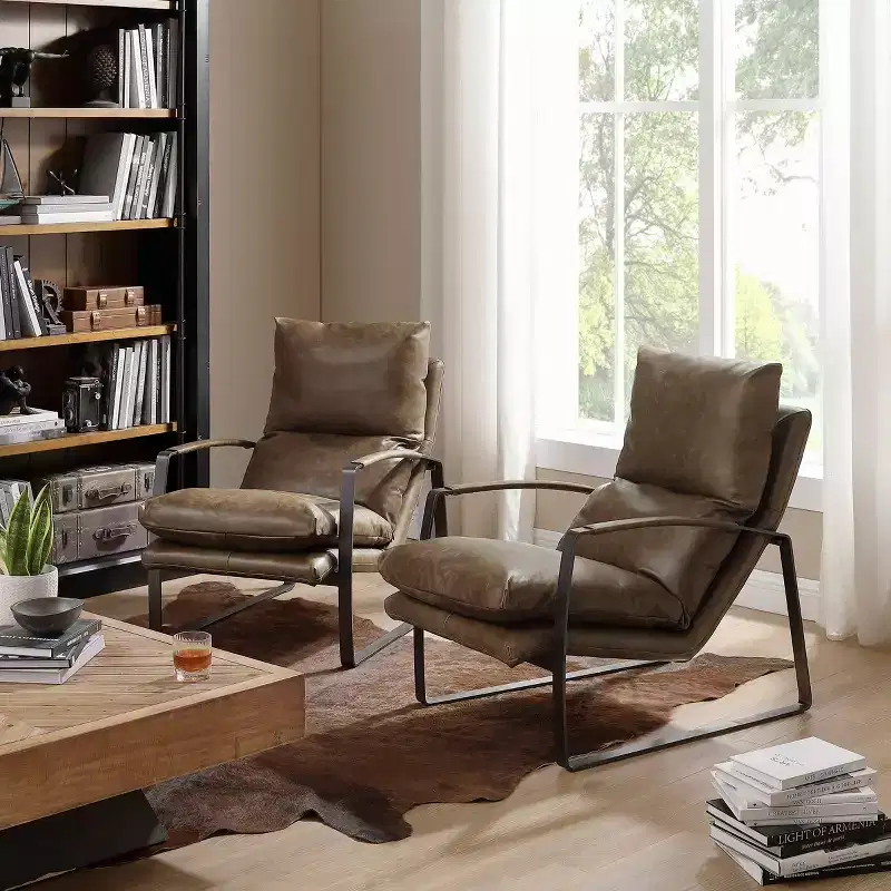 Art Leon Comfortable and Luxury Genuine Leather Accent Lounge Chair