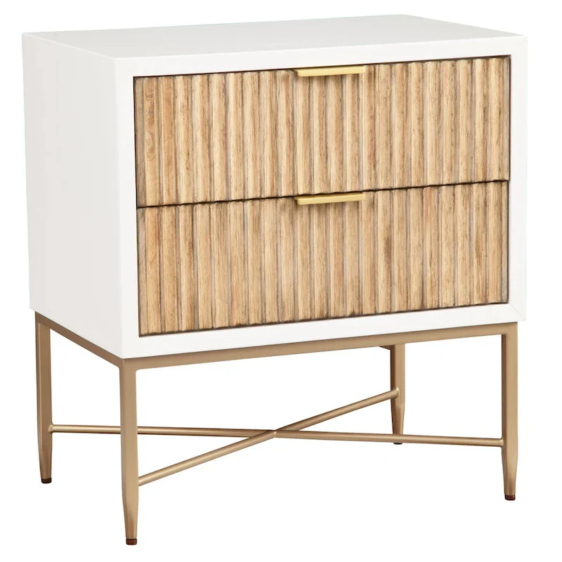 Modern Luxurious Nightstand with 2 Drawers and Gold Metal Legs