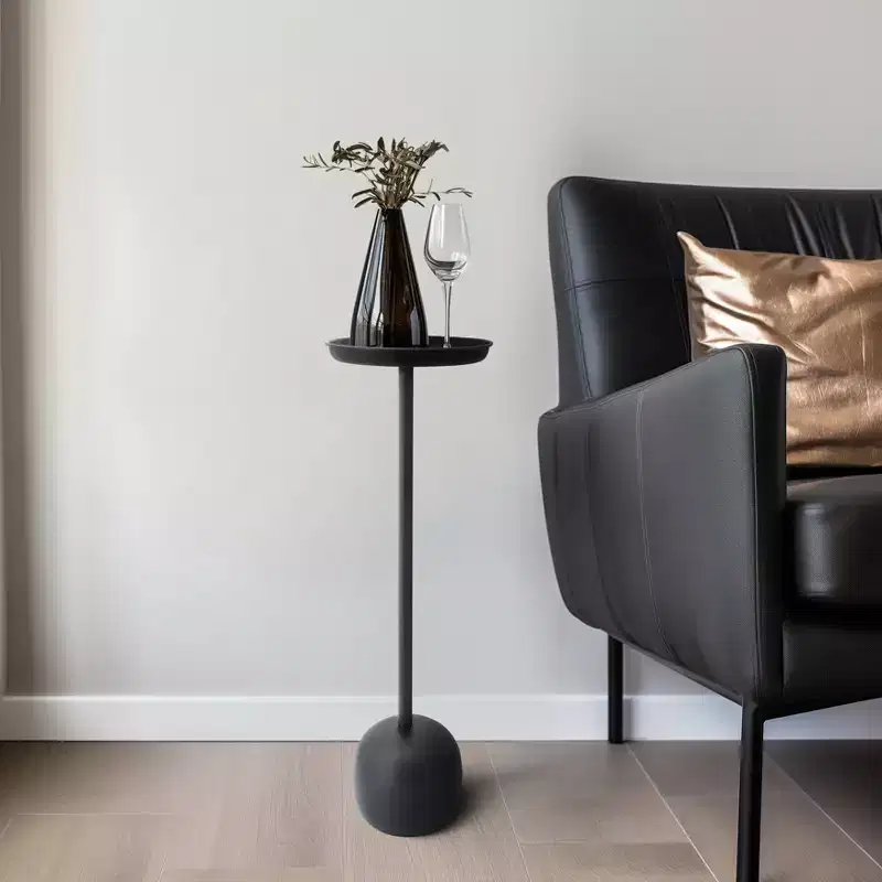 Sleek End Table, Side Table, or Small Table Stand for Home Decor - Metal Night Stand with Round Tray Top for Bedroom or Living Room Decor - 26 Black