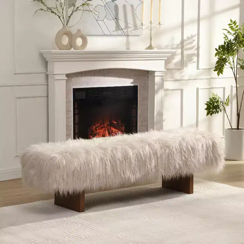 Christopher Knight Home Elara Modern Long-Haired Faux Wool Upholstered Bench
