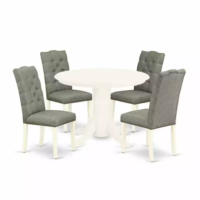 HomeStock 5-Piece Buttermilk and Cherry Finish Solid Wood Top Dining Table with 4-Parson Chair