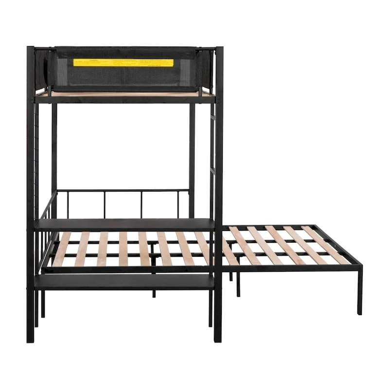 Twin over Full Bunk Bed with Shelves, Grid Panel and Separated Bottom Bed