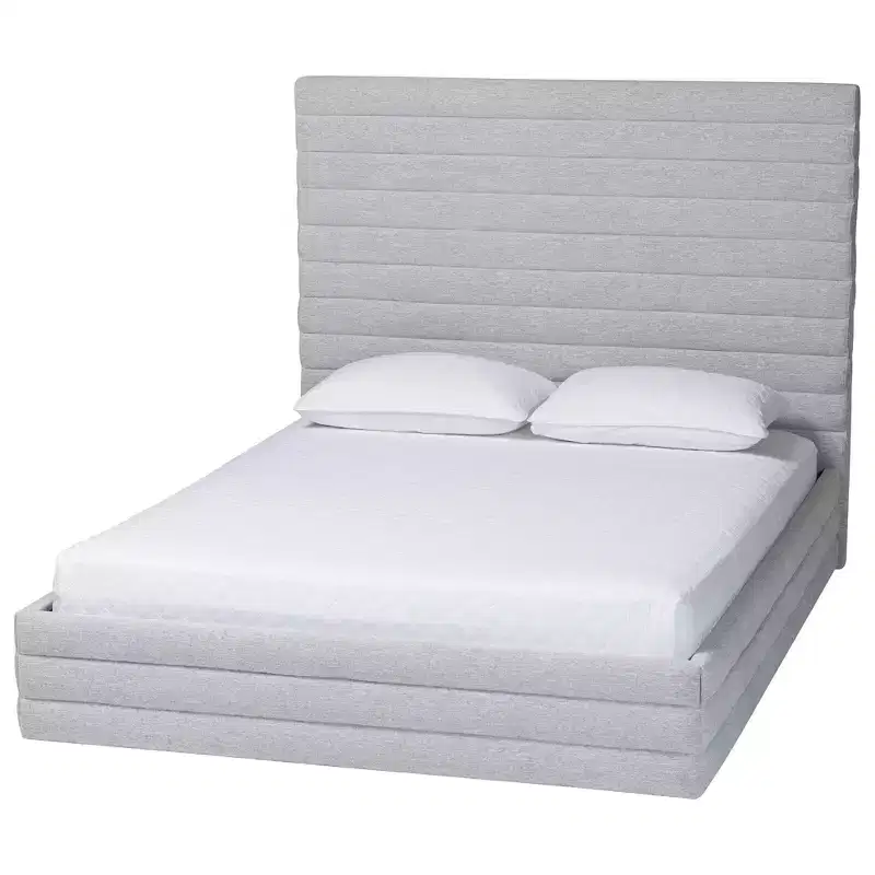 Baxton Studio Cadmus Modern Light Grey Channel-Tufted Fabric 4-Piece Bedroom Set