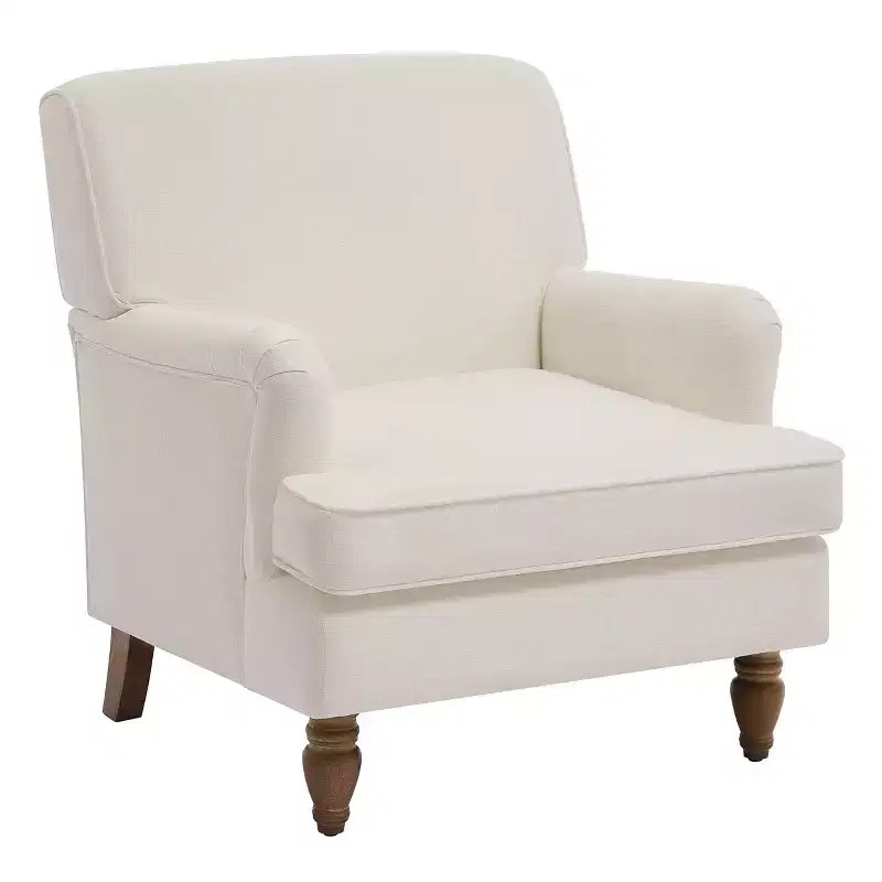 Polibi Linen-Blend Armchair with Rolled Arms & Turned Solid Wood Legs