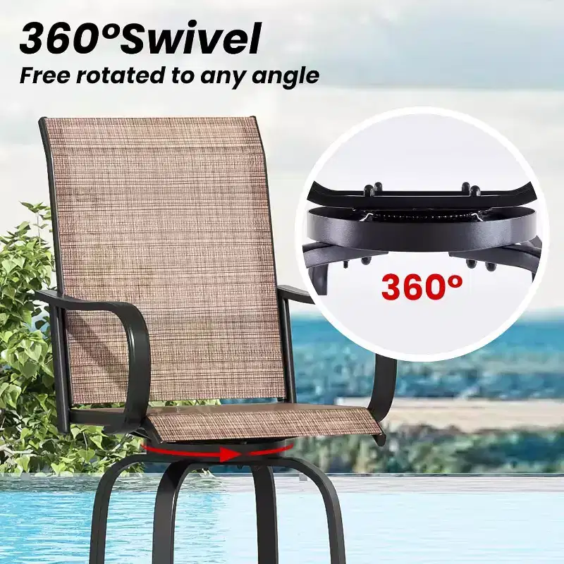 Set of 4 Swivel Outdoor Bar Stools - Textilene Fabric, 360 Rotation, All-Weather Ergonomic Design, Ideal Bar Height for Balcony and Patio