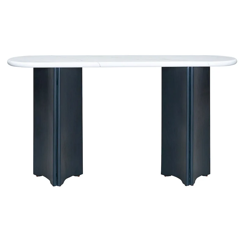 Oval Faux Marble Top Console Table Entryway Table, Narrow Sofa Table Hallway Accent Table with Triangular Base