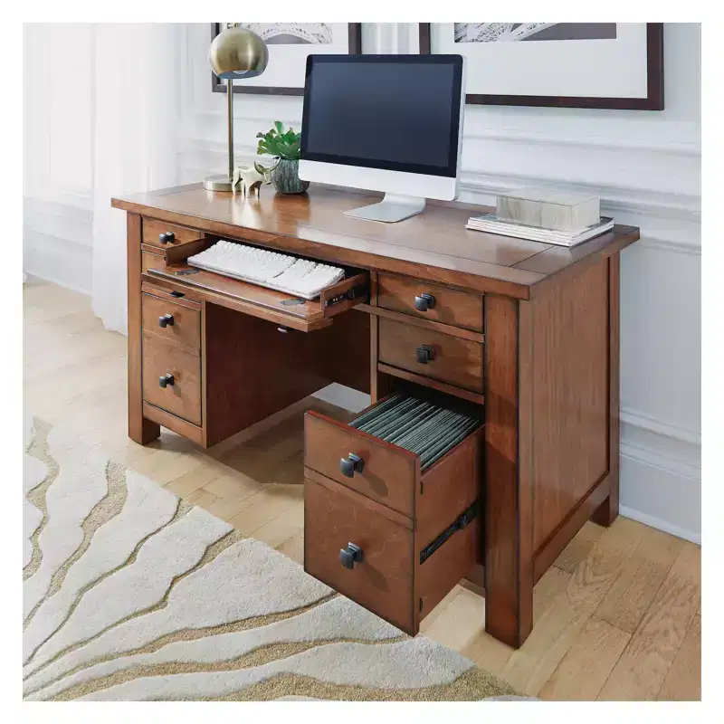 Tahoe Executive Pedestal Desk - Aged Maple - Home Styles: Hardwood, Mid-Century Modern Office Furniture