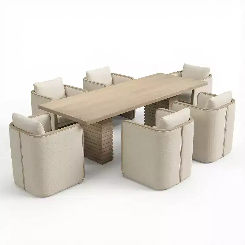 Christopher Knight Home Yao Modern 7 Piece Dining Set with Rectangular Table and 6 Rubberwood Upholstered Chairs