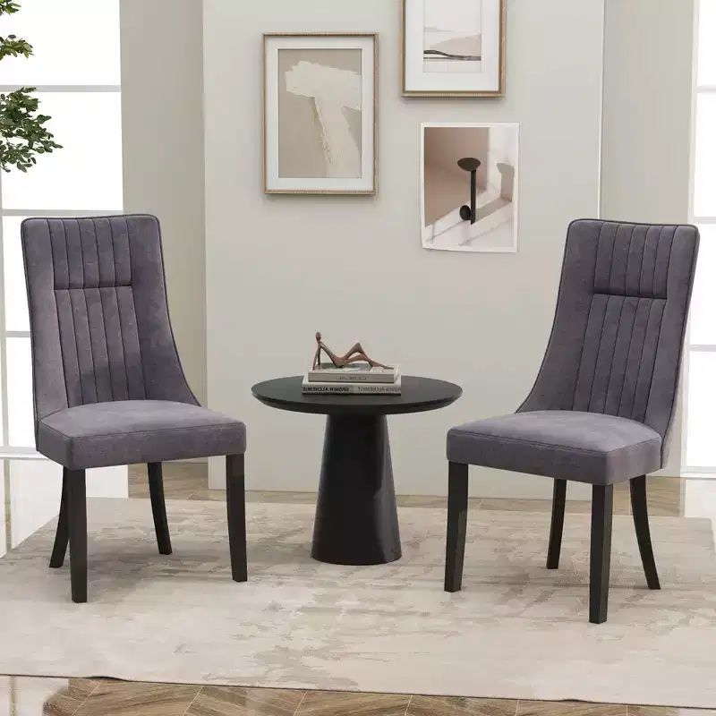 Costway Channel Tufted Dining Chairs Set of 2/4 with High Backrest Rubber Wood Legs Modern