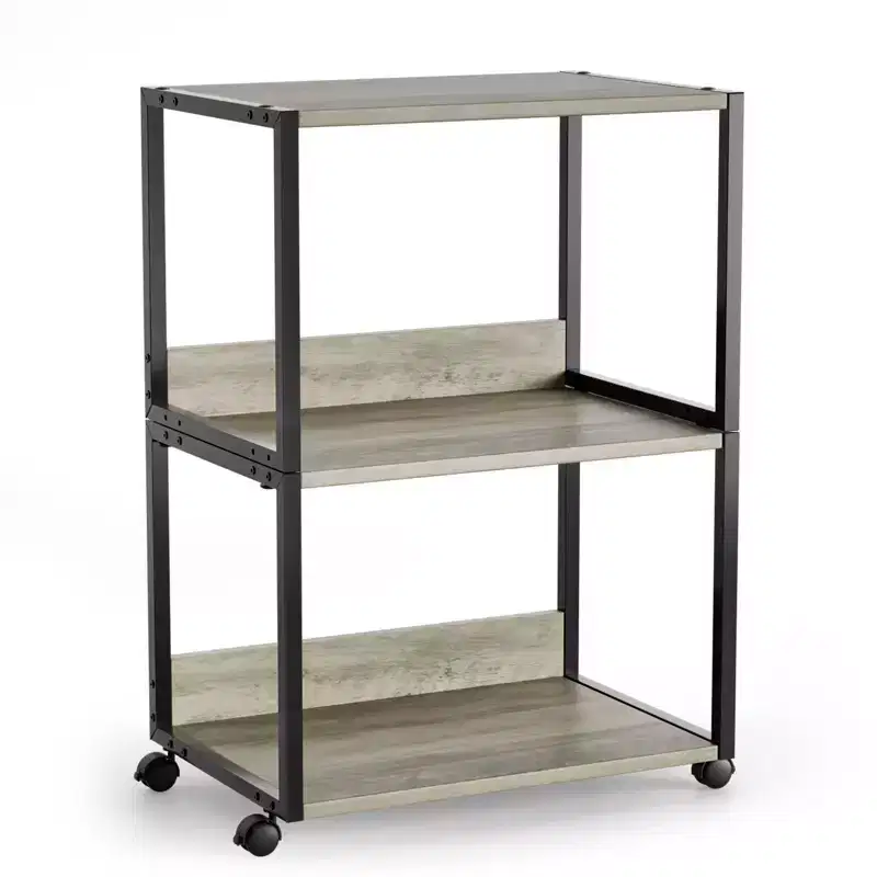 3-Tier Printer Stand P2 Particleboard Washed Gray Combo A+B 15.7x12x25.6 Inches