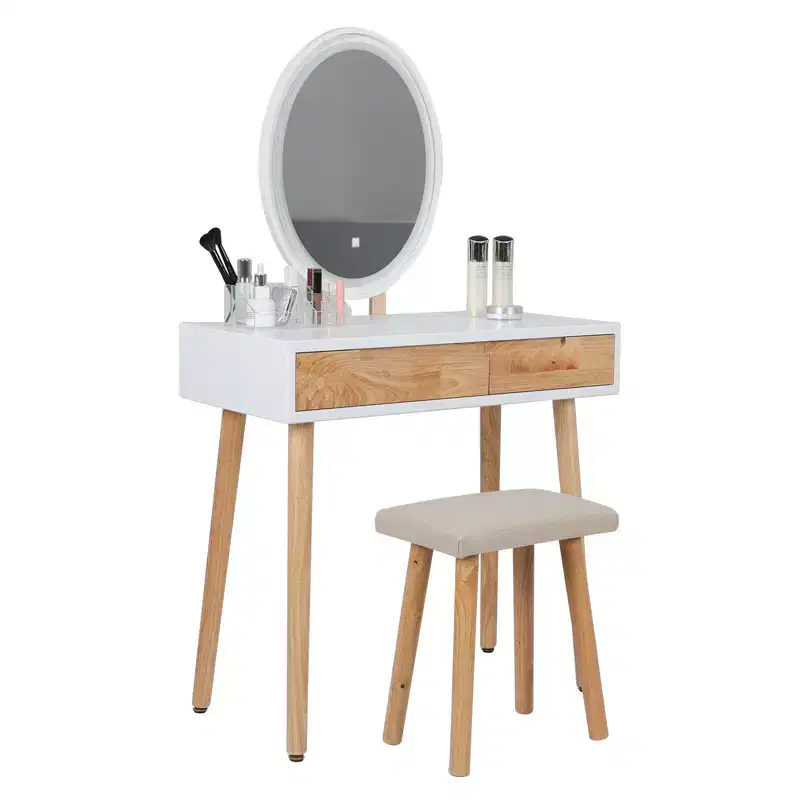 31.5 Natural Wood Makeup Vanity Desk Set