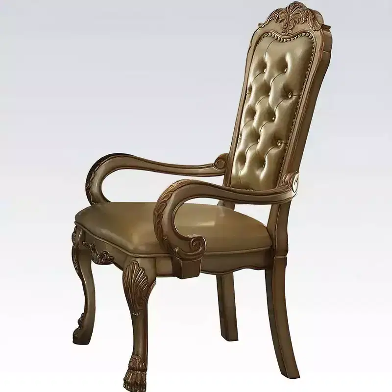 2pc 25" Dresden PU Chairs Bone White/Gold Patina - Acme Furniture