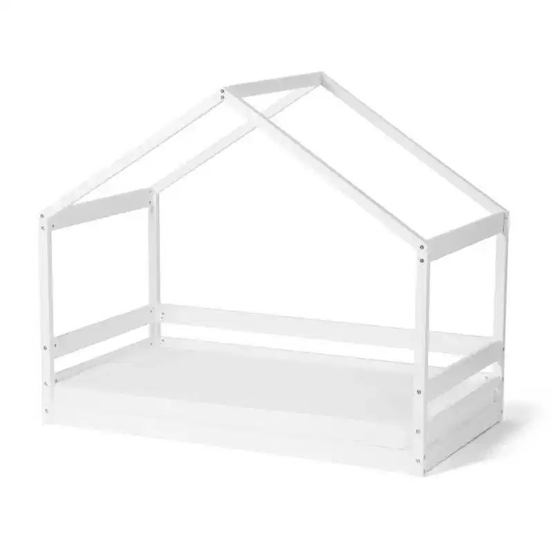 Trellis House Toddler Bed, Safe Low-Profile Kids Bed Frame with House-Shaped Headboard