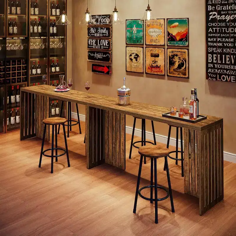 63Counter Height Pub Table, Rectangular High Top Kitchen & Dining Counter Tables with Louvered Base for Narrow Space