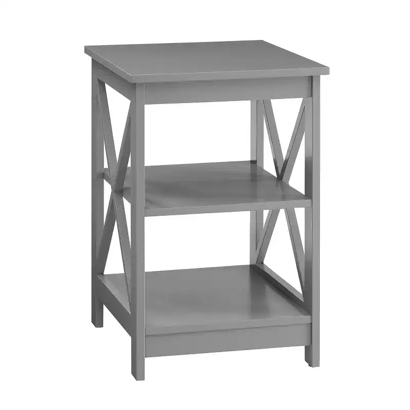 End Table with Three Shelves and X Frame Sides