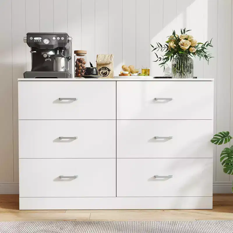 6-Drawer Double Dresser Modern Wood Storage Chest for Bedroom White