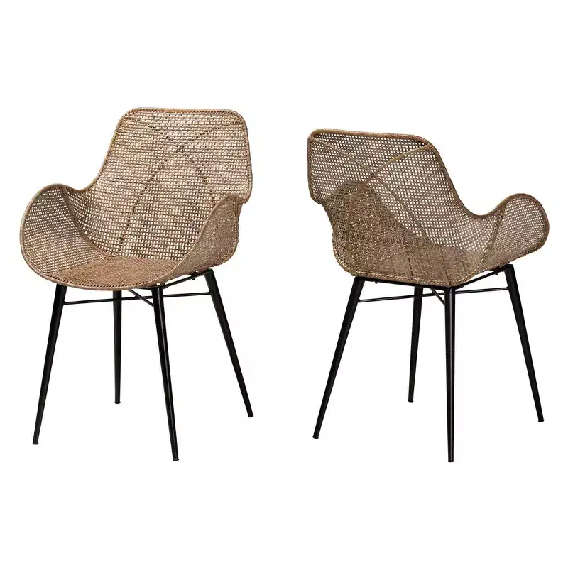 bali & pari Ballerina Rattan and Metal Dining Chair: Handcrafted, Bohemian Design