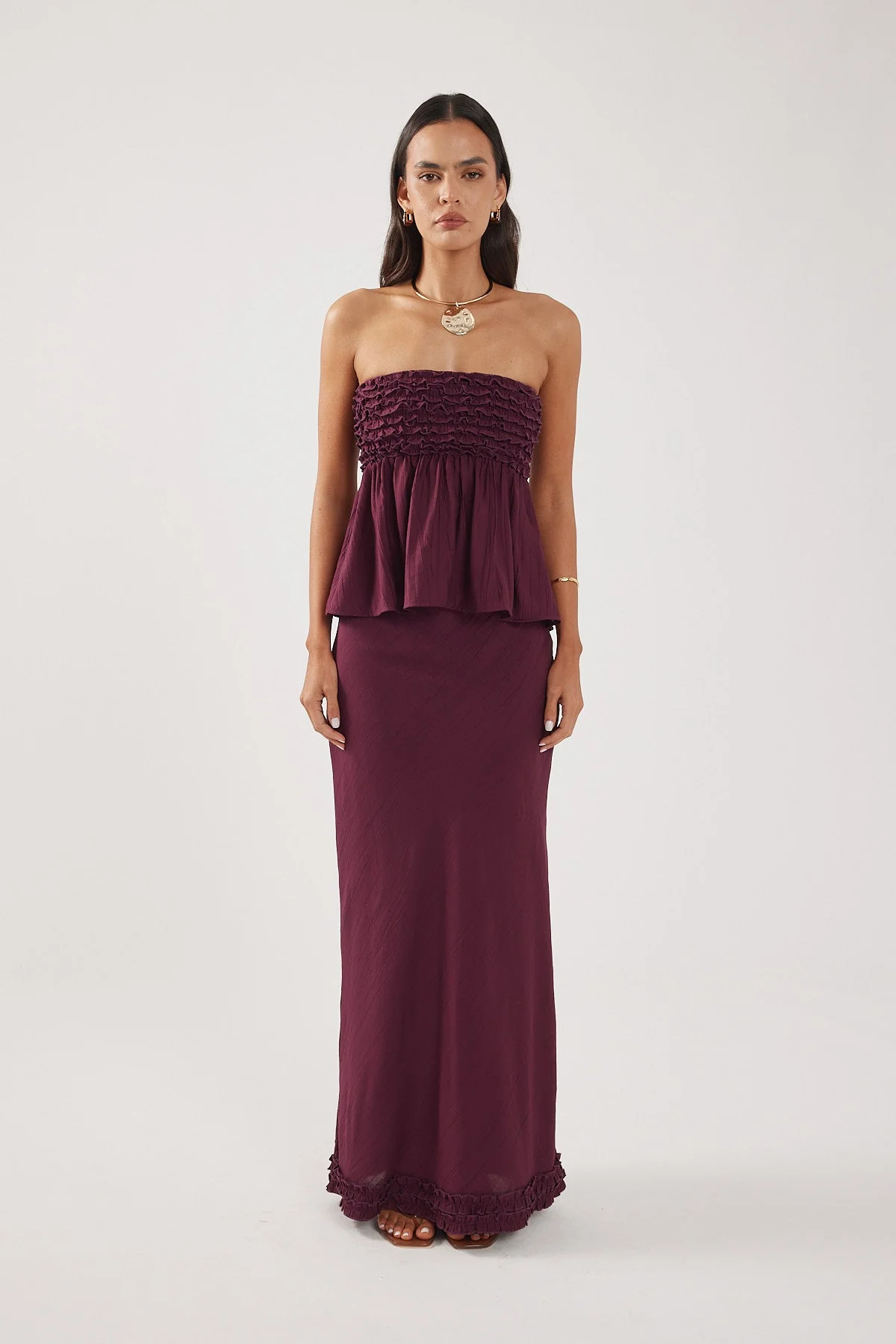 Frill Maxi Skirt Plum