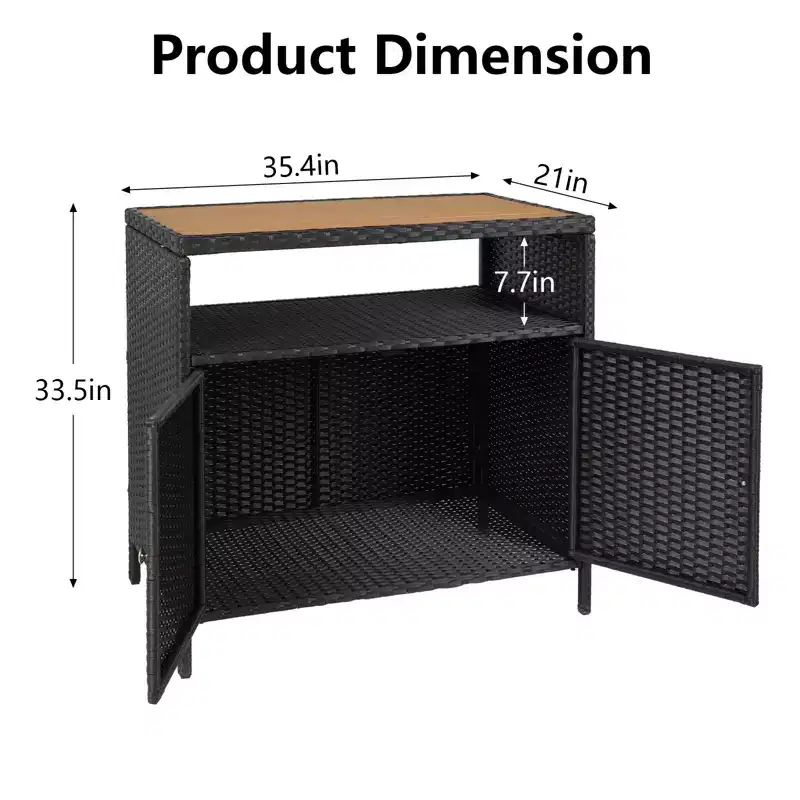 All-Weather Resin Wicker Storage Cabinet with Magnetic Doors & Spacious Top