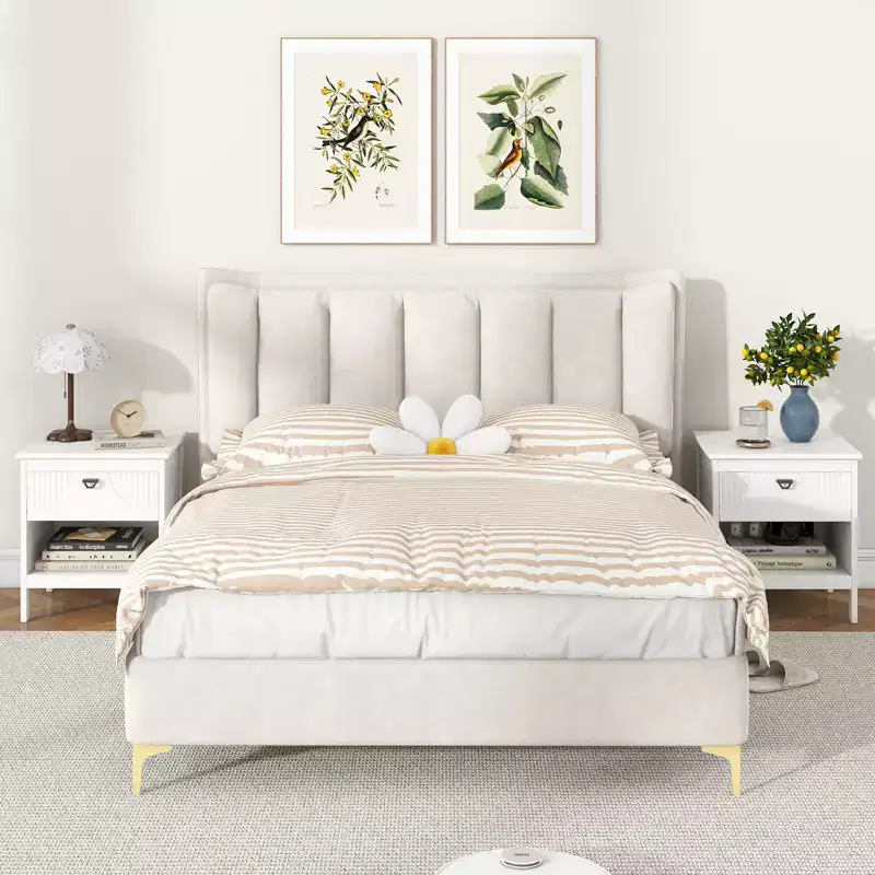 Costway 2PCS 2-tier End Table w/Drawer Open Storage Shelf 2 Tiers Nightstand Bedroom