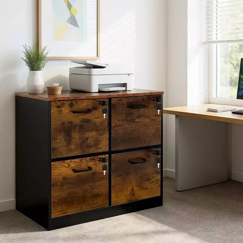 4-Drawer Wood File Cabinet with Lock