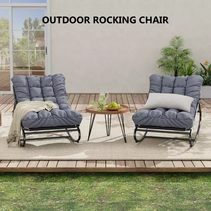 Outdoor Rocking Chair with Thick Cushions for Napping Relaxing, Modern Comfy Lounge Rocker Chair, Suitable for Living Room, Patio, Backyard, Porch