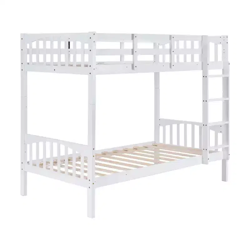 White Twin Over Twin Bunk Bed with LED Lights and USB Charging Station
