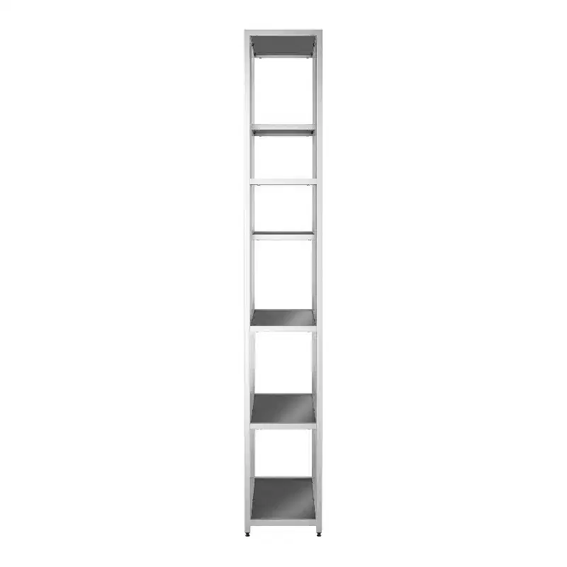 miBasics 90.5" Suncroft Glass Shelf Accent Bookcase Chrome: Luxury Glam Style, 7-Tier, Metallic Finish