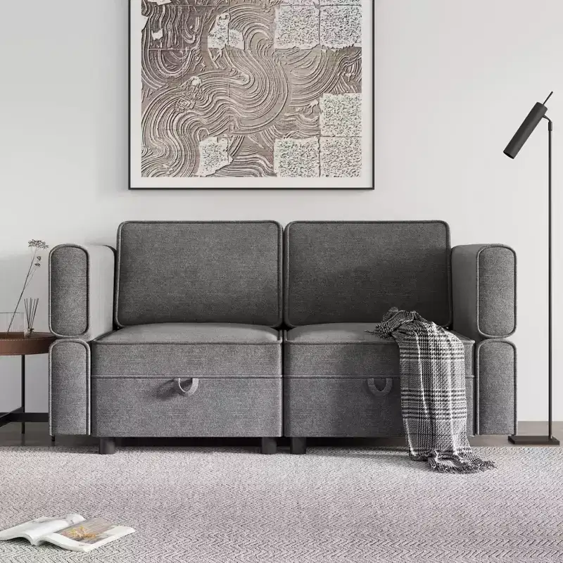 Sectional Sofa with Storage Ottoman - Adjustable L-Shaped Couch for Living Room (Chenille Fabric)