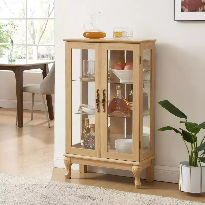 MAYEERTY Kitchen Pantry Cabinet Solid Wood 4 Adjustable Shelves Enclosed Doors