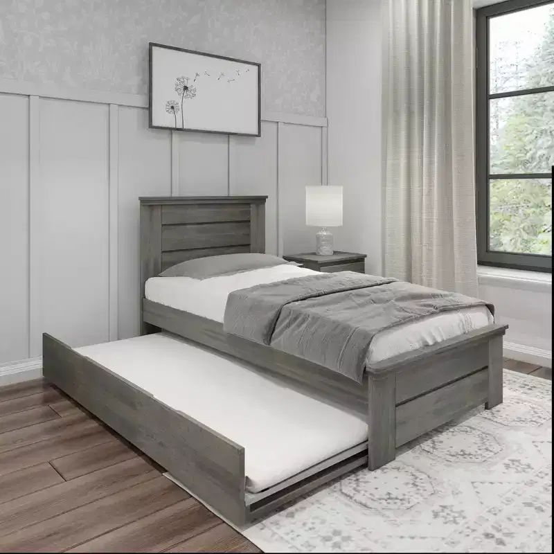 Max & Lily Twin Bed Frame with Plank Headboard and Trundle, Solid Wood Platform Bed