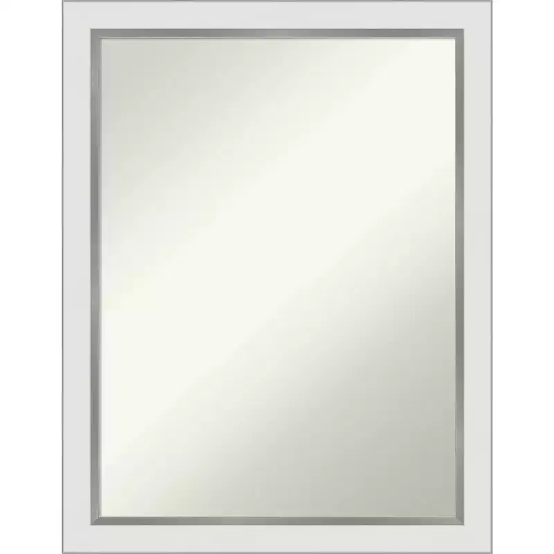 21 x 27 Non-Beveled Eva White Silver Narrow Wall Mirror - Amanti Art: Modern Rectangle, Includes Mounting Hardware