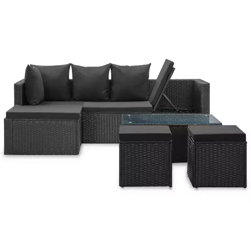vidaXL Garden Sofa Set Black PE Rattan, Powder-Coated Steel, Glass Large