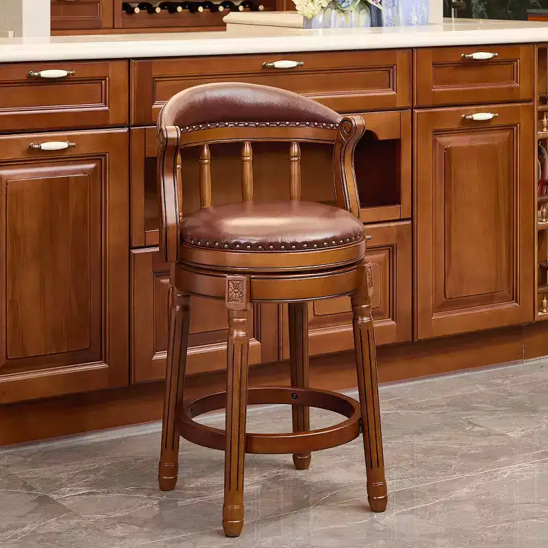 Cow Top Leather Wooden Bar Stools, 360 Degree Swivel Bar Chair with Backs