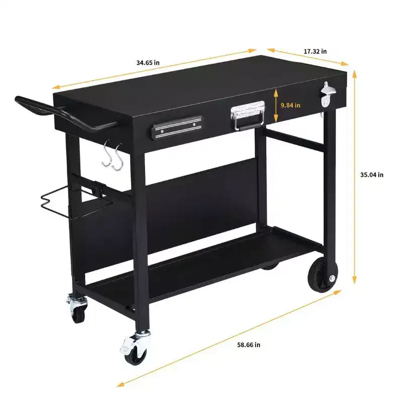 Karl Home Portable 4-Wheel Collapsible BBQ Prep Table Black Outdoor Grill Station