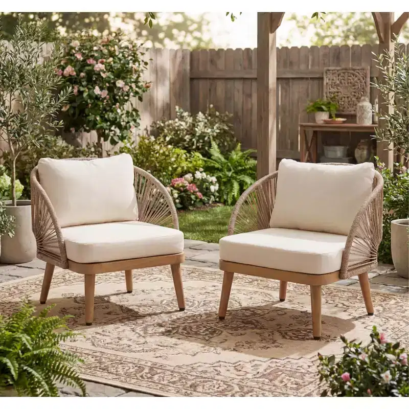 Christopher Knight Home Rheba Outdoor Acacia Wood Curved Tub Club Chair with Rope Accents