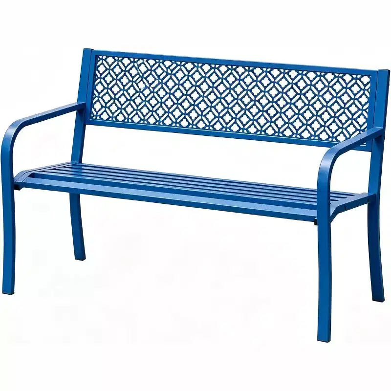 Outdoor Steel Bench Chair 2-Person with Geometric Backrest, 790 LBS Capacity Weather-Resistant Metal Garden Bench for Porch, Yard, Balcony & Entryway