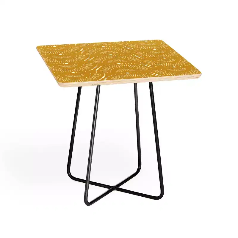 Heather Dutton Rise and Shine Side Table Yellow/Black - Deny Designs: Baltic Birch, Steel Legs, Artist-Designed