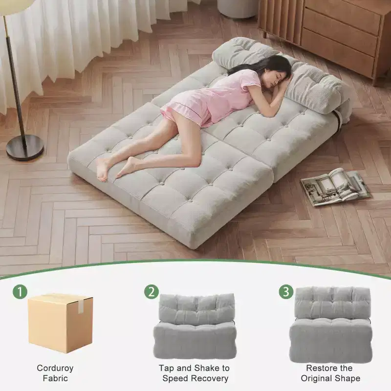 Folding Sofa Bed, Futon Sofa Bed, Floor Folding Couch for Living Room, Convertible Sleeper Chair with Pillow Foldable Mattress Back Suppor