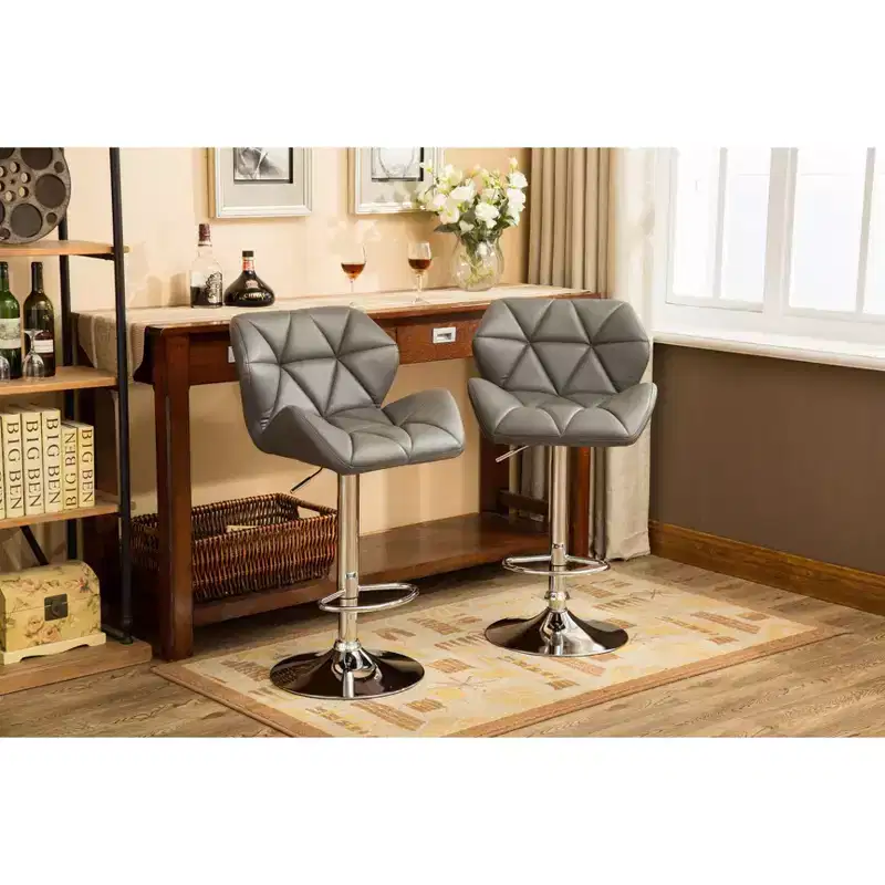 Glasgow Contemporary Tufted Adjustable Height Hydraulic Grey Bar Stools, Set of 2