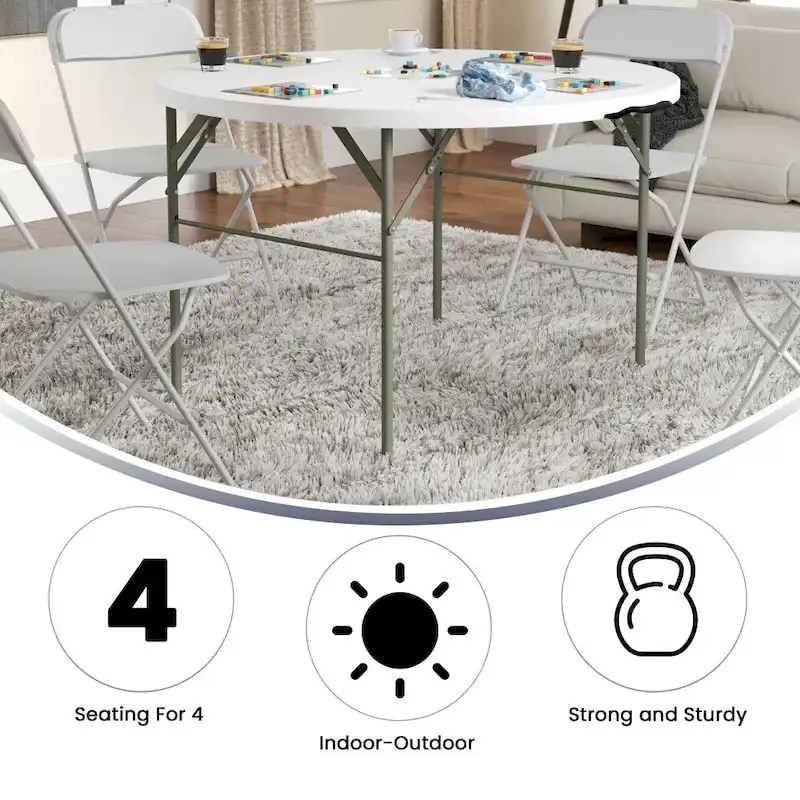 4-Foot Round Bi-Fold Plastic Event Folding Table with Handle
