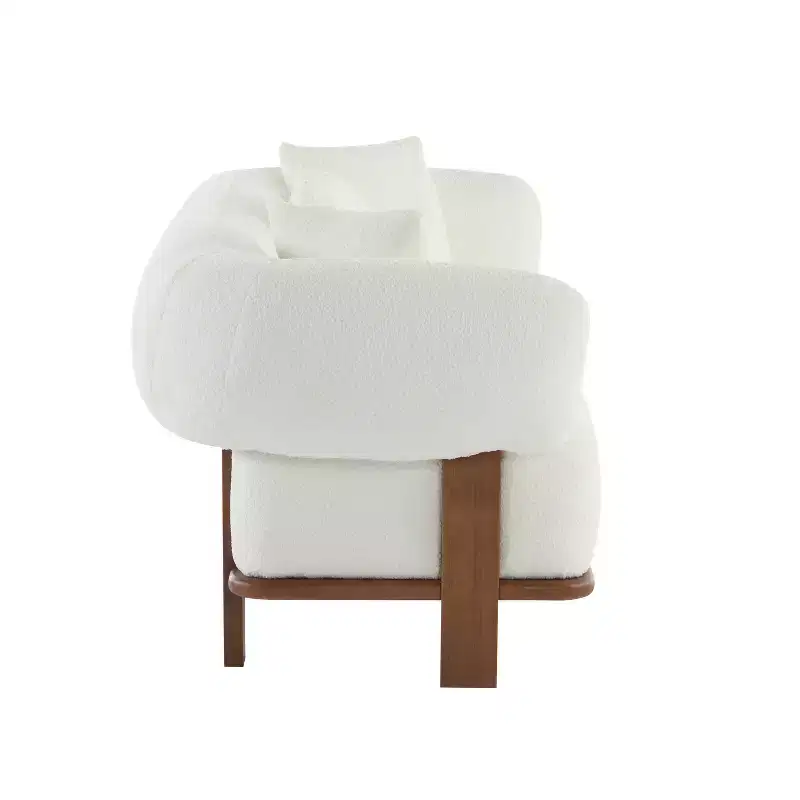 Christopher Knight Home Tadg 82 Rubberwood Boucle Upholstered 3 Seater Curved Sofa with 3 Pillows and Round Arm