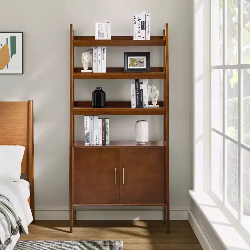 76'' Solid Wood Ladder Bookcase with Storage