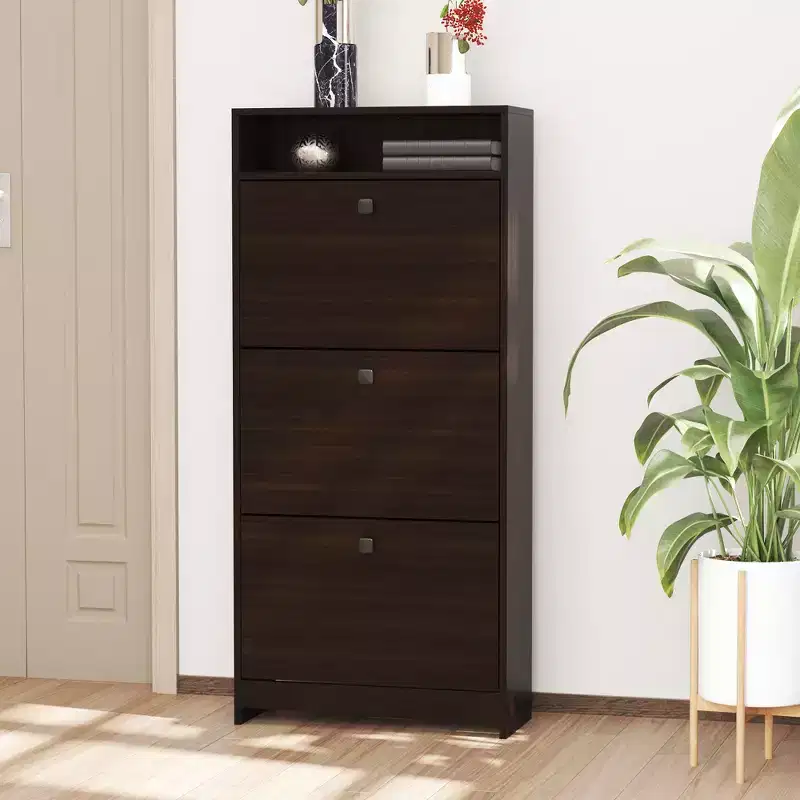 Slim Shoe Storage, Trendy Shoe Rack with 3 Large Fold-Out Drawers & a Spacious Top Surface